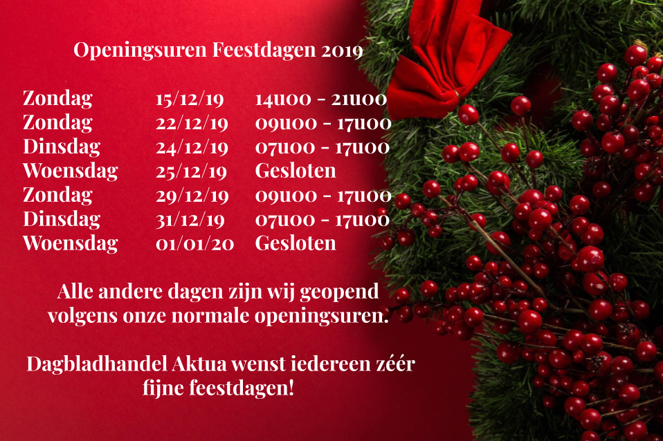 Openingsuren Feestdagen 2019